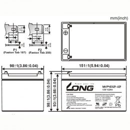 12V 12Ah WPS12-12 Dimensions