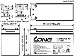 12V 7.2Ah WPS7.2-12 Dimensions