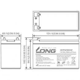 12V 9Ah WP1236W T2 Dimensions