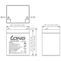 Dimensions 12V 5Ah Long WP5-12B