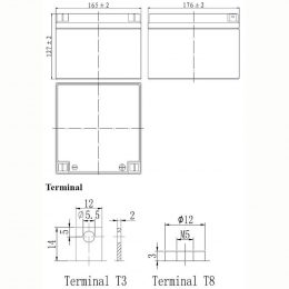 12V 26Ah FP12260 Terminals