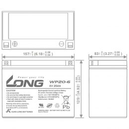 6V 20Ah LONG WP20-6 Dimensions