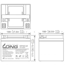 12V 40Ah LONG WP40-12 Dimensions