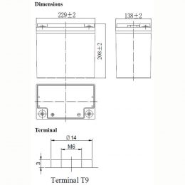 12V 50Ah LFPG1250 Dimensions