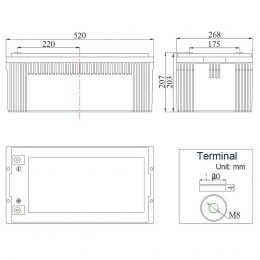 12V 240Ah SOLAR GEL MCA dimensions