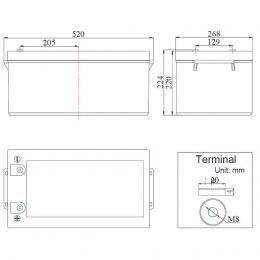 12V 260Ah SOLAR GEL MCA dimensions