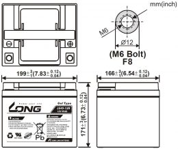 12V 45Ah GEL LG445-12N LONG Dimensions