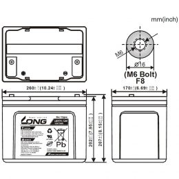 12V 75Ah LGK75-12N LONG Dimensions