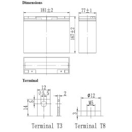 Acumulator 12V 18Ah FP12180G dimensions